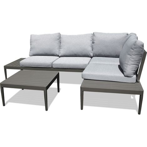 Dcb Garden – Salon de jardin d'angle 4 places en aluminium – Ensemble 2 méridiennes 2 places et table basse – Coussins déhoussables inclus