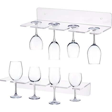 DOLASO 2er-Pack an der Wand montierte Weinglashalter aus Acryl, transparentes Weinglas-Präsentationsregal, an der Wand montiertes Champagnerregal, Weinglas-Aufbewahrungsregale unter dem Schrank, für B (1/5)