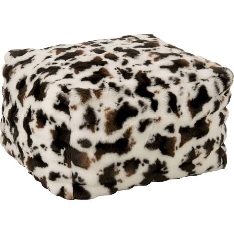 Pouf motif vache doux et tendance - blanc et marron foncé (1/5)
