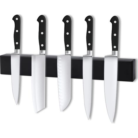 VFANDV Porte Couteau, 30cm Barre Pagnétique Porte-couteau Noir Magnétique Sans Perçage Inox Porte Couteaux Aimanté, Aimant Couteau Mural Support pour Couteaux de Cuisine (1/4)