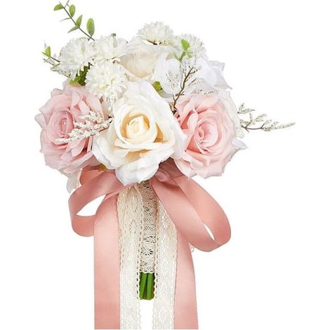 Bouquets de mariée et de demoiselles d'honneur - Roses artificielles blanches et champagne - Fleurs en soie pour la décoration de mariage dans les églises et les salles de réception - Rose-AquaForge