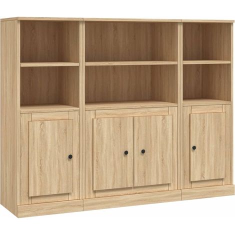 Credenza buffet cassettiera mobile contenitore organizer cucina soggiorno soggiorni 3 pz sonoma MDF marrone 020037109