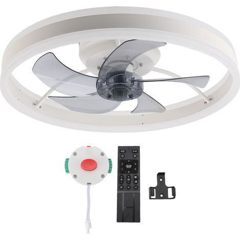 Ventilateur de plafond LED blanc, moteur DC silencieux, 6 vitesses, télécommande, gradation continue, lumière 3 couleurs, diamètre 50cm (1/5)