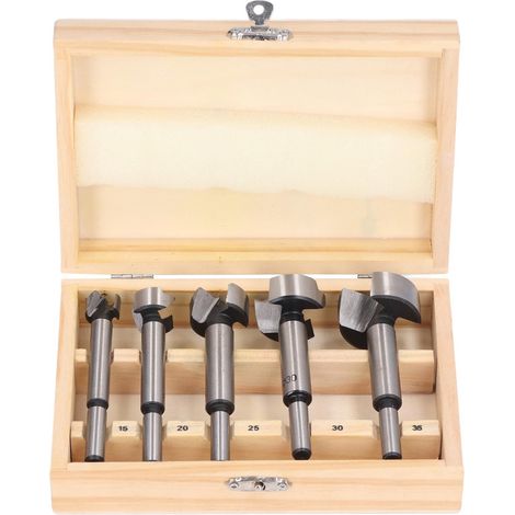 Kit de 5 forets Forstner à queue ronde (15 mm, 20 mm, 25 mm, 30 mm et 35 mm)