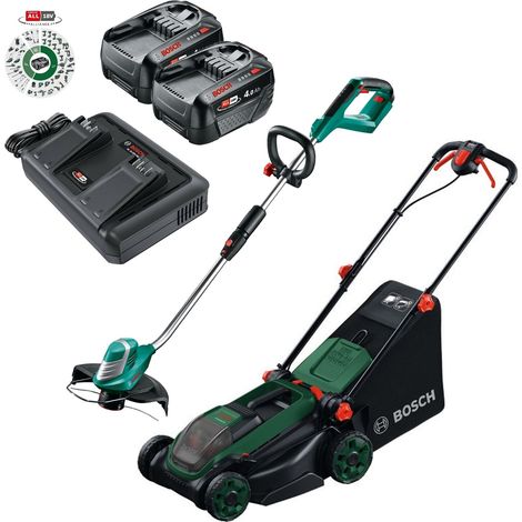 Bosch Rotak 18V2-38 Twin 18v 36v Cordless Lawnmower & Grass Trimmer 2 x 4Ah (1/5)