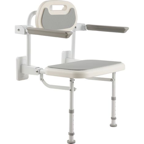 VEVOR Foldable Shower Chair Wall Mounted, 457mm Folding Shower Seat with Backrest, Armrest & Adjustable Legs, HDPE Fold-Down Bathroom Chair Stainless Steel Frame for Adults Seniors, 150kg Loading (1/5)