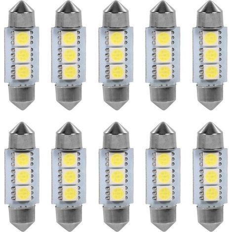 10 PCS 36 MM 12 V 3 SMD 5050 LED Festoon Dme Voiture Ampoules Intérieur Lampe Blanc (1/5)