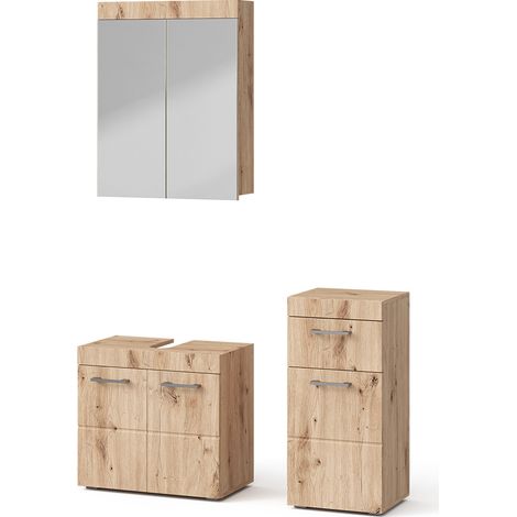 Set mobili bagno Luna, Quercia Wotan, 3 parti, con armadio midi, Vicco