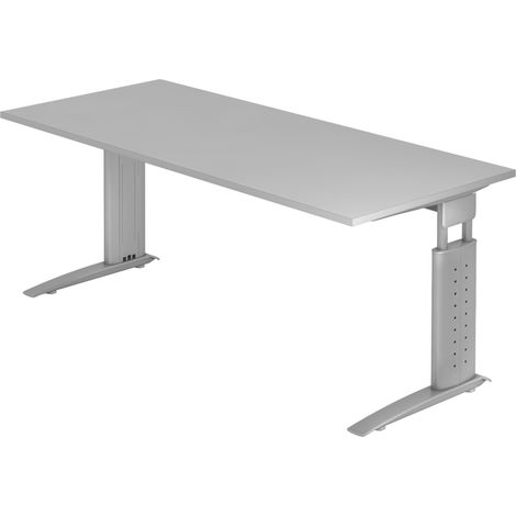 bümö Schreibtisch Serie-U Rechteck: 180 x 80 cm  Grau Silbergrau