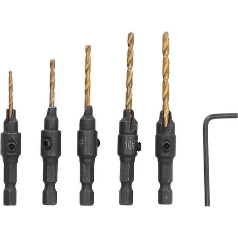 5-teiliges Senkbohrer-Set mit 1/4-Zoll-Sechskantschaft aus HSS-Stahl für die Holzbearbeitung