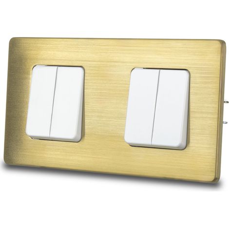 Vierfacher weißer Treppenlichtschalter, gebürsteter Stahl, PVD-beschichtetes Messing (1/5)