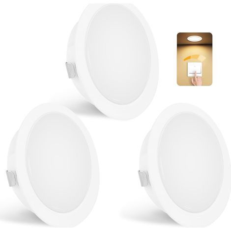 Spots LED Encastrable Dimmable 230V IP44 3000K 55-58MM 3PCS Blanc 3W 300LM Spots de Plafond Intensité Variable Extra Plat 15mm Blanc Chaud pour Salle de Bain (1/5)