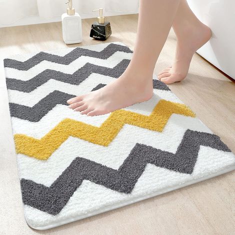 Tapis de douche antidérapant, tapis de douche en microfibre souple, lavable à la machine absorbable, tapis de douche de salle de bain, 50 x 80 cm, gris (1/5)