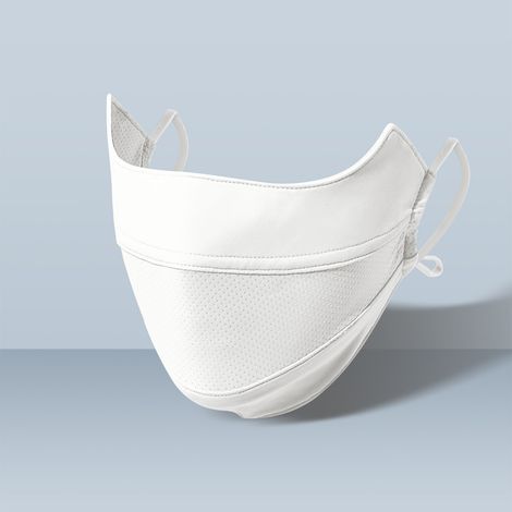 Masque de protection solaire blanc UPF50+ avec attache d’oreille – Matériau respirant et glacé, protection complète du visage pour les sports et les activités de plein air (1/5)