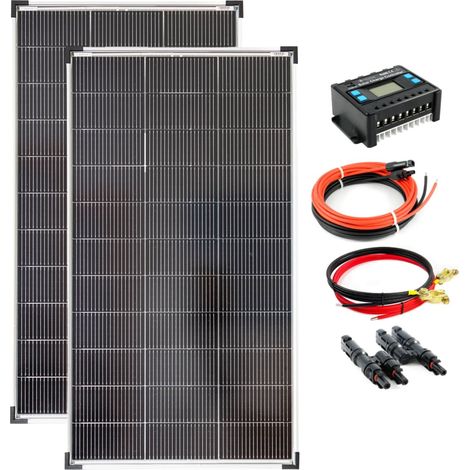 Komplettset 2x120 Watt Solarmodul 1070x585 20A Laderegler Kabel Stecker Solar Photovoltaik (1/5)