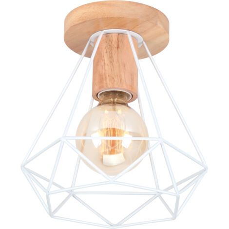 royaluxe- Plafonniers Modernes Luminaire Plafonnier En Bois Et Métal Lampe De Plafond Rétro Plafonniers D'Intérieur Blanc Pour Chambre À Coucher Cuisine Salon (1/5)