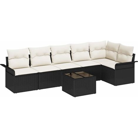 Maison Exclusive - Gartensofa-set mit Kissen 7 pcs Schwarz Poly-R