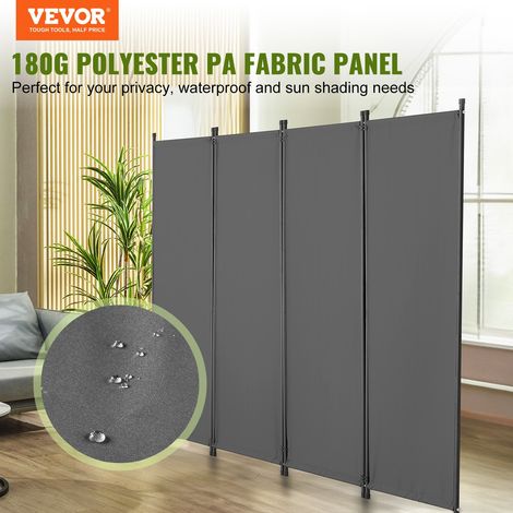 Cloison de séparation en tissu, séparateur de pièce pliable à 4 panneaux, paravent de confidentialité intérieur pour bureau, chambre, salle à manger, maison, autoportant, 228x45x172,5 cm, gris (1/5)
