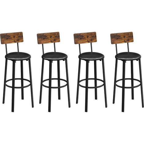 Vasagle – Tabouret de bar rembourré PU – Lot de 4 – Hauteur assise 75,5 cm – Repose-pieds circulaire – Montage simple – Style industriel noir (1/5)
