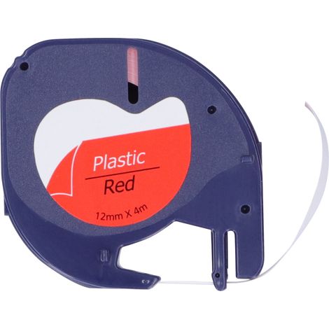 Ruban de remplacement pour étiqueteuse DYMO LETRATAG, ruban pour impression DIY, accessoires, 12 mm x 4 mètres, lettres noires sur fond rouge, référence 91203 (1/5)