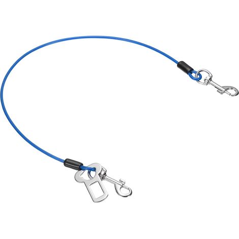 Laisse anti-mastication pour chien, 61 cm, harnais de ceinture de sécurité pour chien avec double clips, rallonge de laisse en acier tressé (bleu, 1 pièce), destiné à la promenade/dressage des (1/5)