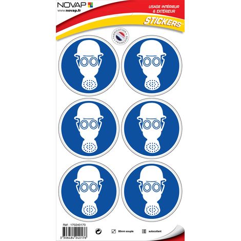 Planche 6 Pictogrammes Ø 80mm - Obligation de Porter un Casque et Masque de Protection - 4240176