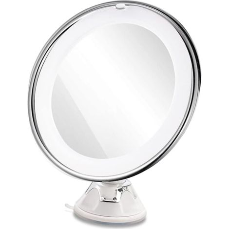 Miroir De Maquillage LED Grossissant 10x 20 Cm Blanc avec Ventouse Portable pour Salle De Bain Et Retouche Cosmétique