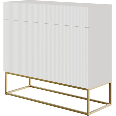 Selsey VELDIO - Sideboard 2-türig mit 2 Schubladen, Weiß mit goldenem Metallgestell, 100 cm breit (1/5)