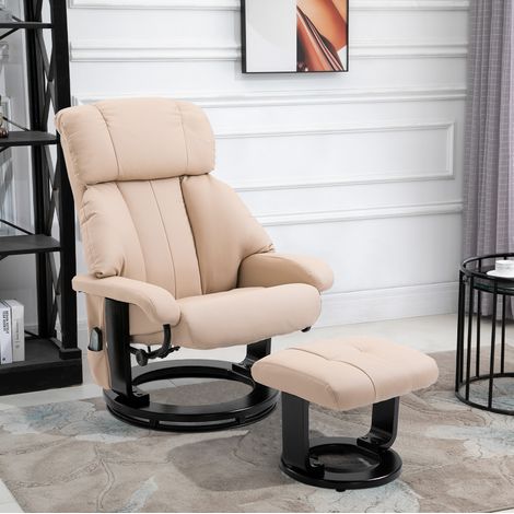 Fauteuil relax massant inclinable avec pouf, cuir synthétique beige, 76 x 80 x 102 cm, REDOM (1/5)