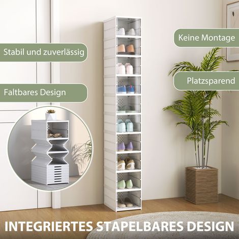 Étagère à chaussures 10 étages, rangement pliable pour chaussures, dos ventilé, plastique blanc (1/4)