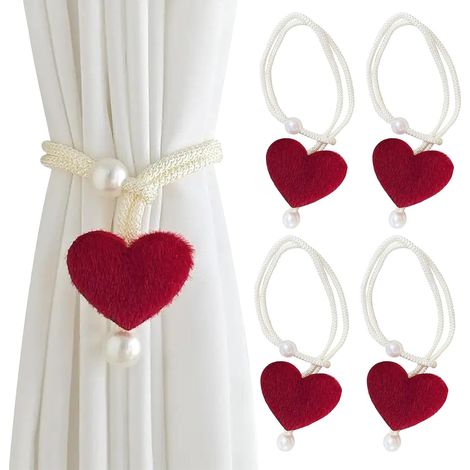 4 Pièces Embrasses de Rideaux, Cœur en Peluche Attache Rideaux, Élégant Embrasse Rideau, Réglables Perle Créatives Rideauxs Accessoires Décoratifs Faits pour Maison, Bureau, Chambre à Coucher (1/5)