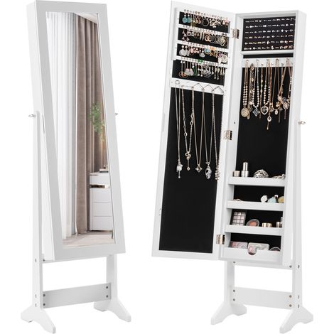 Meuble à bijoux blanc en MDF sur pied avec miroir et grand espace de rangement pour chambre à coucher, dressing et salon (1/5)