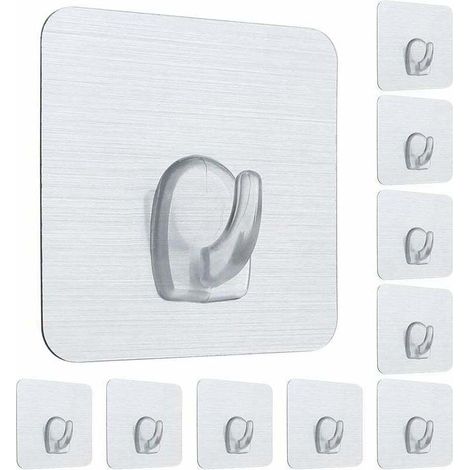 10 Stück Nano-Klebehaken, starke Klebehaken aus Kunststoff, wiederverwendbare, nagelfreie Wandhaken, abwaschbar, fleckenabweisende quadratische Haken für Schlafzimmer, Badezimmer, Küche, Wandtür