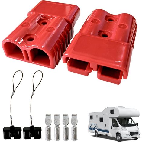Connecteur Batterie, Connecteurs de Batterie 175A Lot de 2 avec Capuchons Antiflammes pour Câbles de Démarrage 1/0 AWG, Tension 12-36V, Utilisation sur Voiture, VTT, Moteurs, Rouge (1/5)