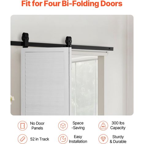 Kit Quincaillerie de Porte Grange Coulissante Pliante, 1320 mm, Rail Simple Robuste, Montage par Haut, Coulissement Fluide, pour 2 Portes 60,96 cm de Placard, Buanderie, Portes Non Incluses (1/5)
