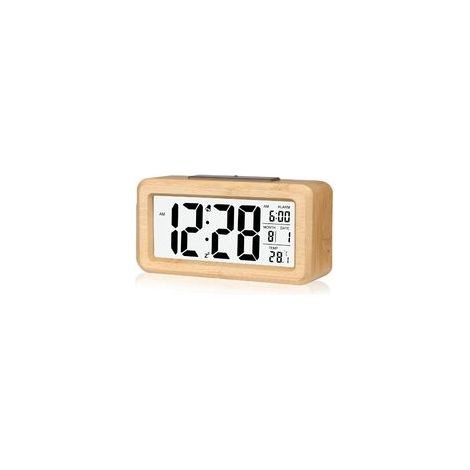 Réveil numérique en Bambou à réglage Facile avec température, Réveil Digital, pour Chambre à Coucher (1/5)