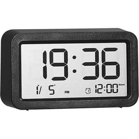 Mini réveil numérique, alimenté par piles, alarme puissante, affiche la température ambiante et la date, format voyage, noir. (1/4)