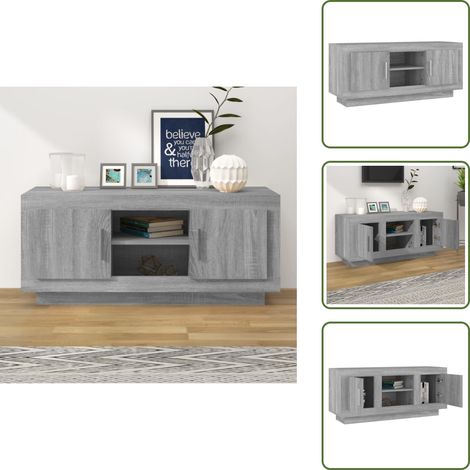 Meuble TV sonoma gris 102x35x45 cm bois d'ingénierie - Meubles Tv - Meuble Tv - Buffet - Armoire - Rangement Media (1/5)