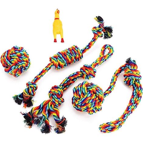 Set mit 4 interaktiven Seilspielzeugen für kleine und mittelgroße Hunde. (1/5)