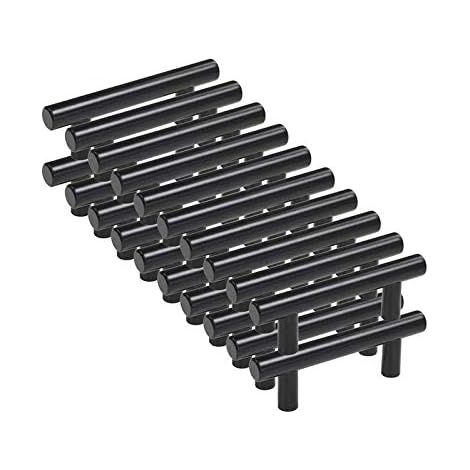 20pcs Poignee Meuble noir Poignée de Meuble Cuisine noir T Poignées Placard Tiroir Noir Entraxe 96mm(Ø12mm)