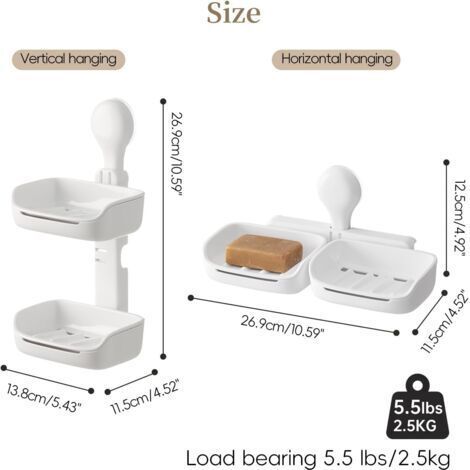 NALOOKAMIC Porte-savon de douche sans perçage avec trou d'évacuation, porte-savon à ventouse, porte-savon mural, étagère de douche pour salle de bain et cuisine