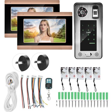 Sonnette vidéo filaire WiFi 7 pouces 100-240V, avec 1 caméra et 2 moniteurs (prise AU), contrôle via APP à distance (1/5)
