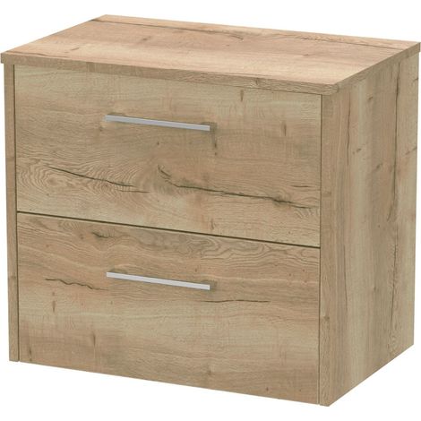 Winshill Contemporary 2 Drawer Wall Hung Vanity Unit with Worktop, Light Oak, 600mm
