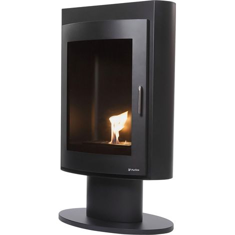 Estufa de etanol en acero negro con puerta de cristal templado