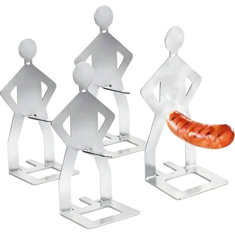 Lot de 4 supports à saucisses en acier inoxydable - Cadeaux de barbecue pour hommes - Support de barbecue à saucisses - Accessoires de barbecue - Cadeaux amusants - Outils de barbecue pour hot dog (1/5)