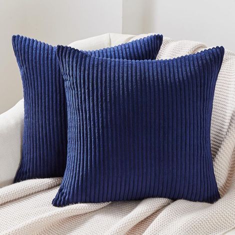 2pcs Housse de Coussin 5050 Jaune en Velours Côtelé Infroissable Motif Rayé Housses pour Coussin Lombaire Fauteuil(bleu) (1/4)