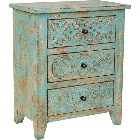 Mesita de noche de madera verde 50x30x60h cm