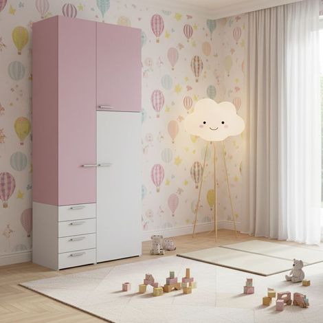 L.105 H.257,8 - Armadio con ante battenti, cassettiera interna e ripiani - Design moderno e funzionale - Cipria e bianco (1/5)