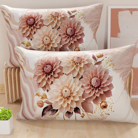 Lot de 2 Taies d'Oreillers 50x70 cm 100% Microfibre Hypoallergénique, Housse Oreiller Rectangulaire Motif Floral Rose, Paquet de 2
