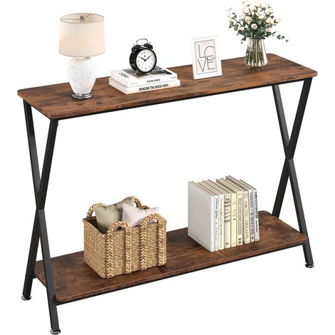 Table Console,Table d'appoint,Table Console étroite105X 30X80.7cm,en Forme X,TATable d'entrée avec Cadre en métal,Table de canapé Brun Rustique (1/5)